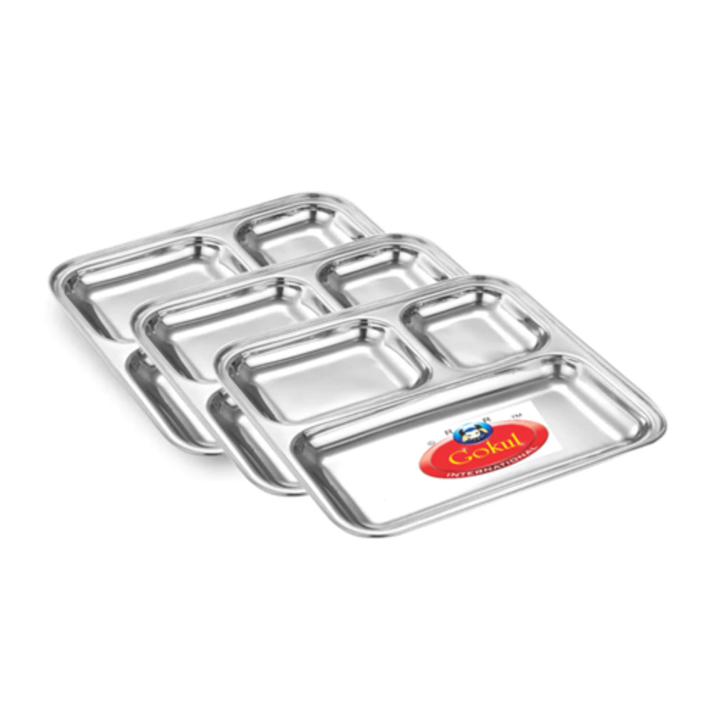 Gokul Stainless Steel Square Pav Bhaji Plate - 3 Pieces - 1 U