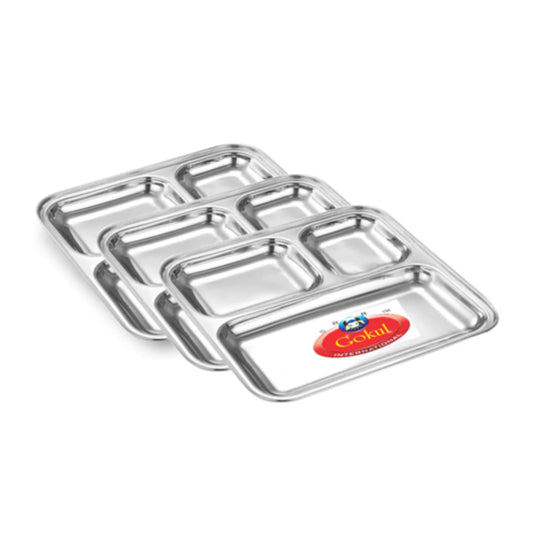 Gokul Stainless Steel Square Pav Bhaji Plate - 3 Pieces - 1 U