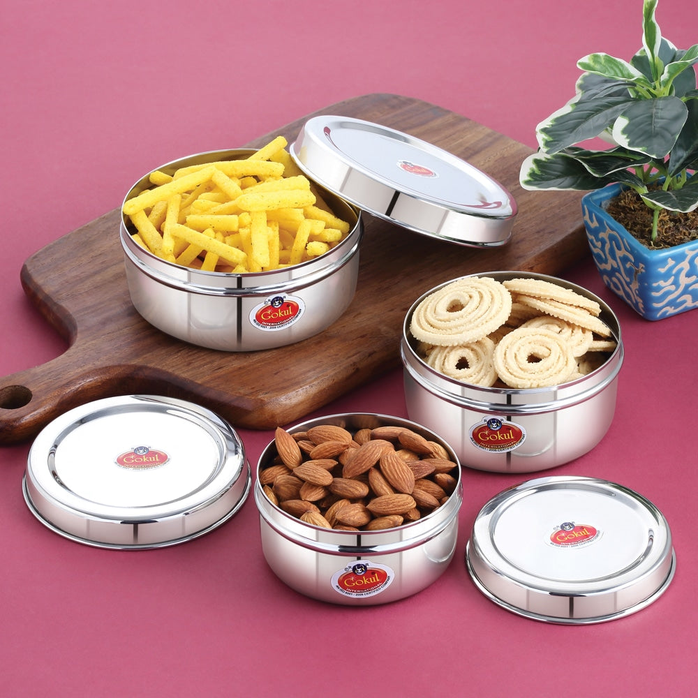 Gokul Stainless Steel Storage Container (Dabba) - Set Of 3 - 3 U