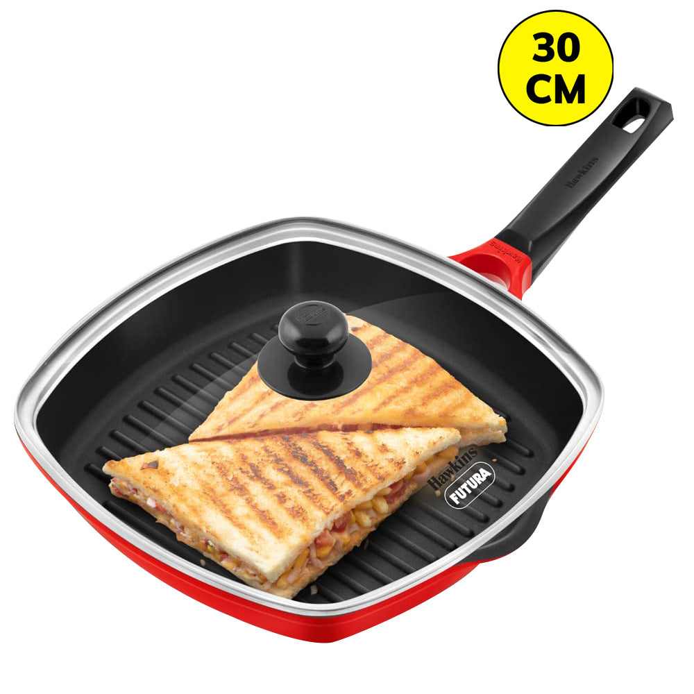 Hawkins Die Cast Grill Pan With Glass Lid (DCGP30G) - 30 cm