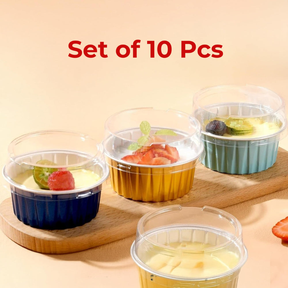HAZEL Aluminium Bake & Serve Reusable Round Shape Container - Set of 10 - 1 Unit