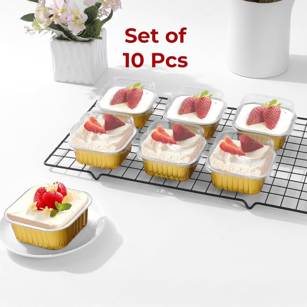 HAZEL Aluminium Bake & Serve Reusable Square Shape Container - Set of 10 - 1 Unit