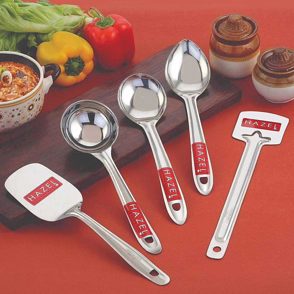 HAZEL Stainless Steel Cooking & Serving Kitchen Spoon - Set of 5 - 1 U