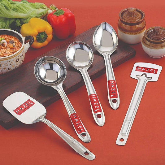 HAZEL Stainless Steel Cooking & Serving Kitchen Spoon - Set of 5 - 1 U