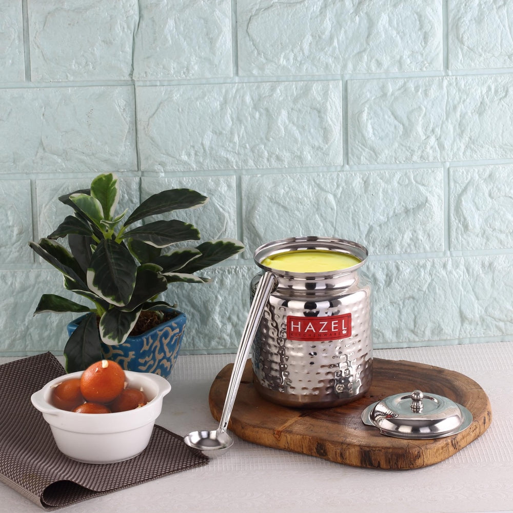 HAZEL Stainless Steel Oil Ghee Container With Spoon - 350 ml