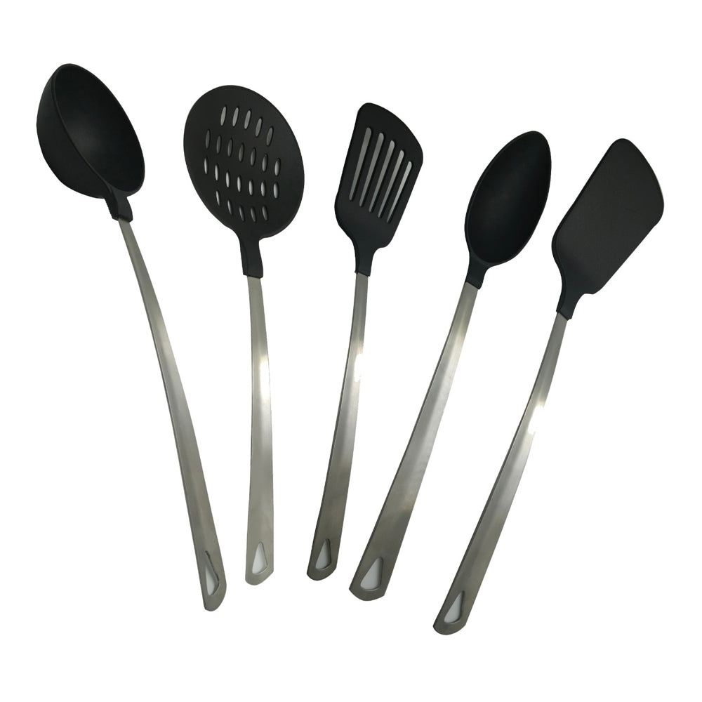 Indigo Metalware Nylon + Steel Serving Spoons Set (Black) - 5 Piece - 5 U