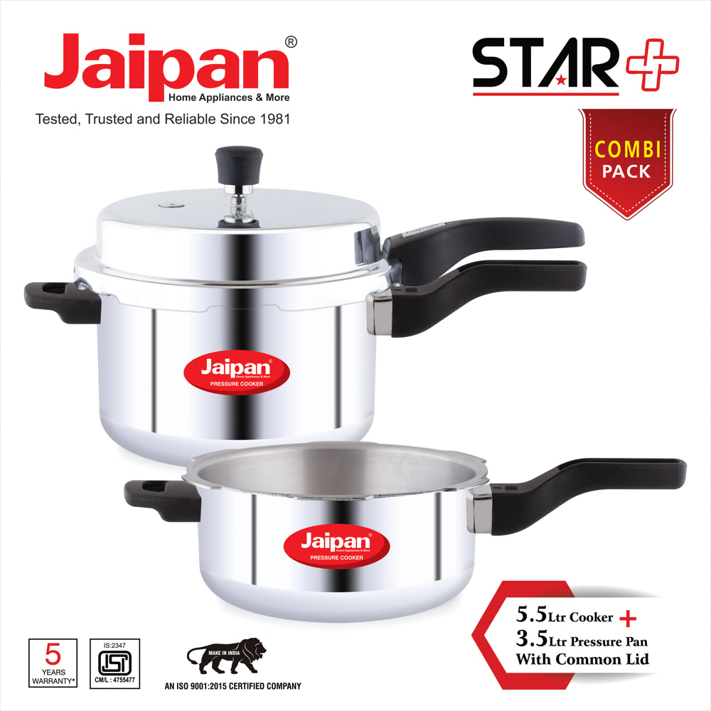 Jaipan Aluminium Combo Star Plus Cooker With Outer Lid - (5.5 L+ 3.5 L) - 5.5 L & 3.5 L