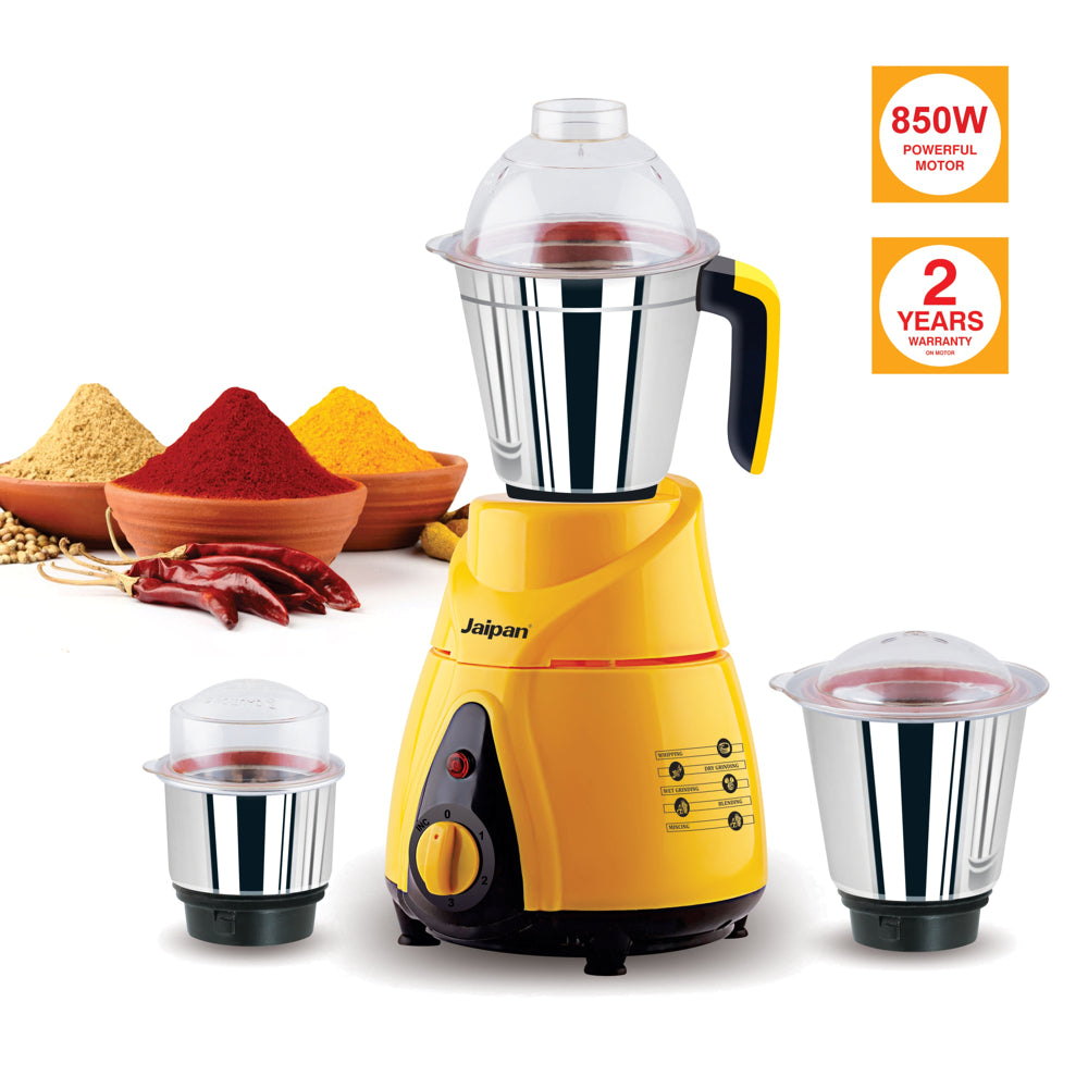 Jaipan Butler Mixer Grinder - 3 Jars (850 W) - Yellow & Black - 1 U