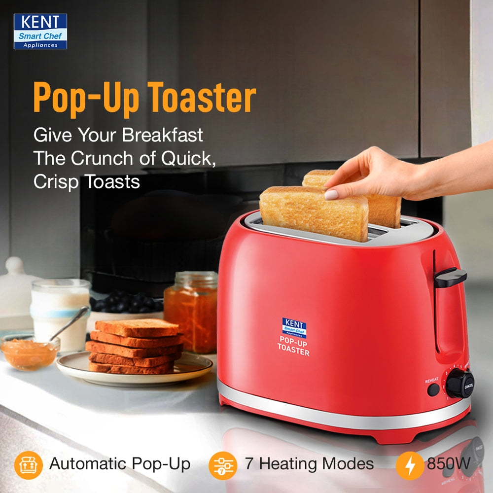 Kent Pop Up Toaster (Red) - 850 W - 1 U