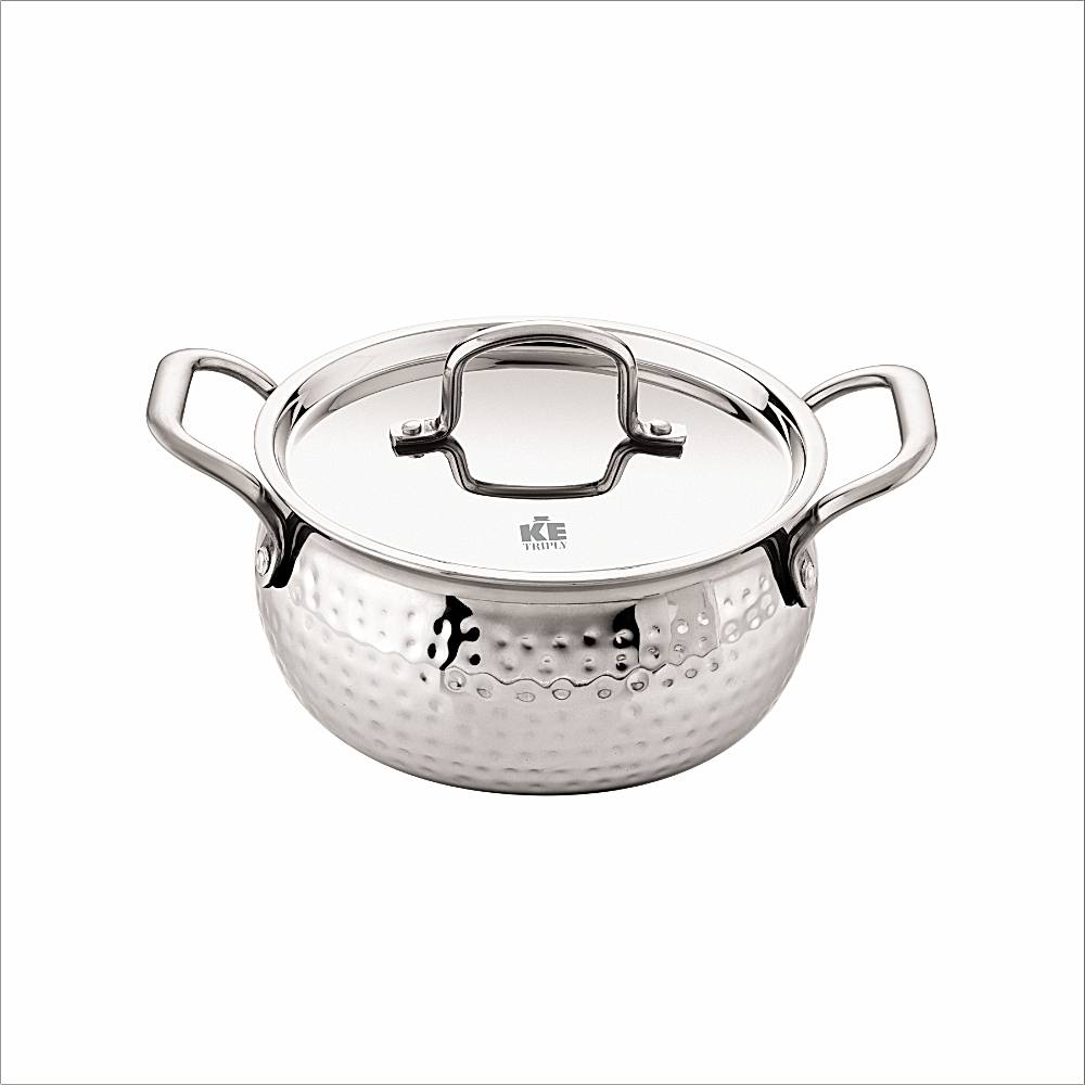 Kitchen Essentials Stainless Steel Triply Hammered Handi With Lid - 2 L - 1 U