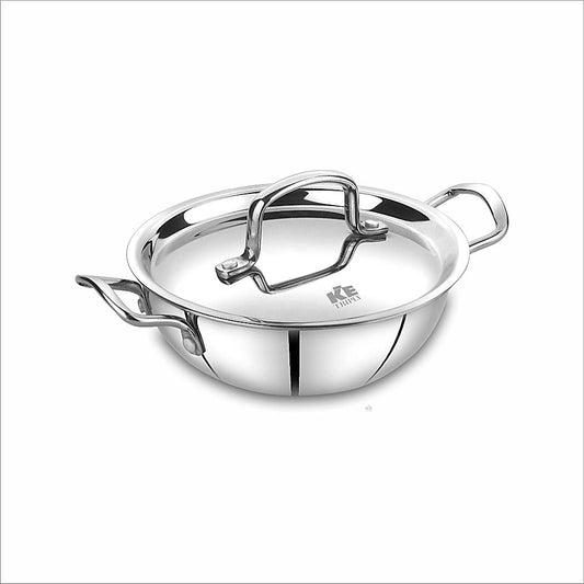 Kitchen Essentials Stainless Steel Triply Mini Kadai With Lid - 18 cm - 1 U