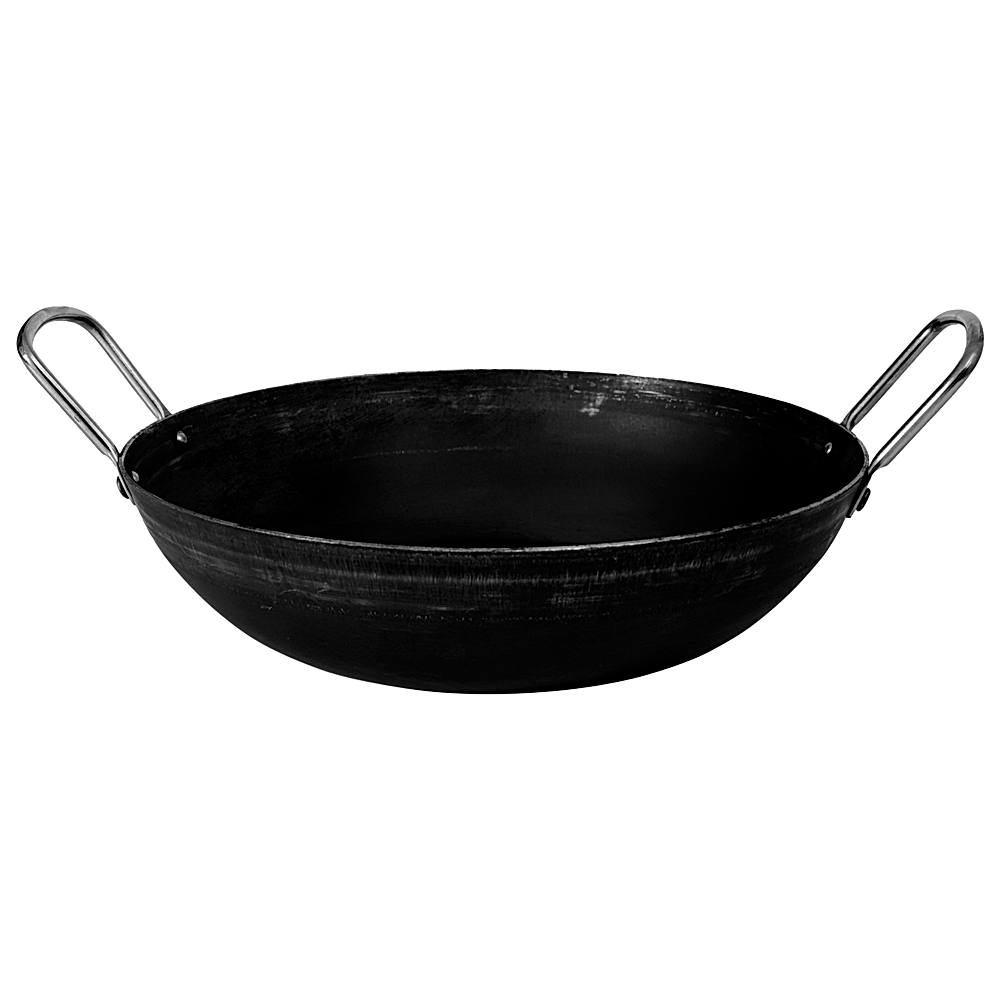 KYYTE Iron Sheet Metal Kadai With Stainless Steel Handle - Black - 24 cm