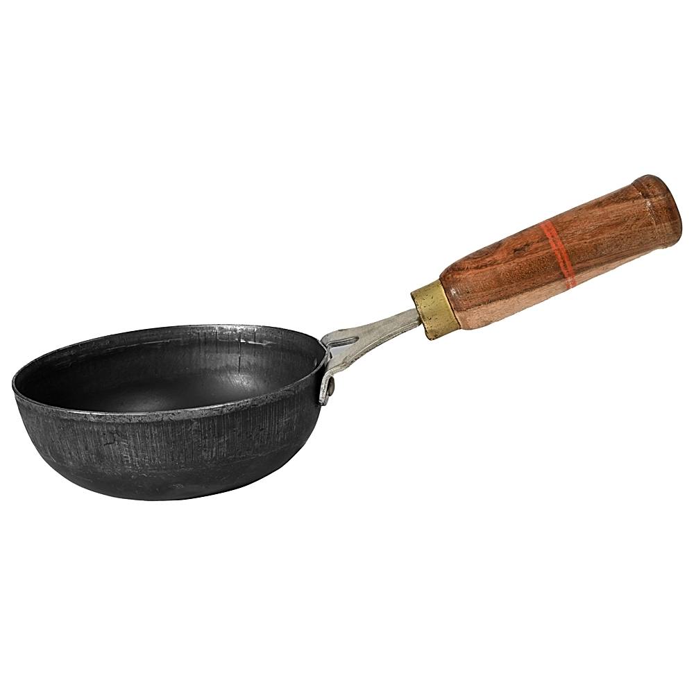 KYYTE Iron Sheet Metal Tadka Pan With Wooden Handle (Black) - 13 cm