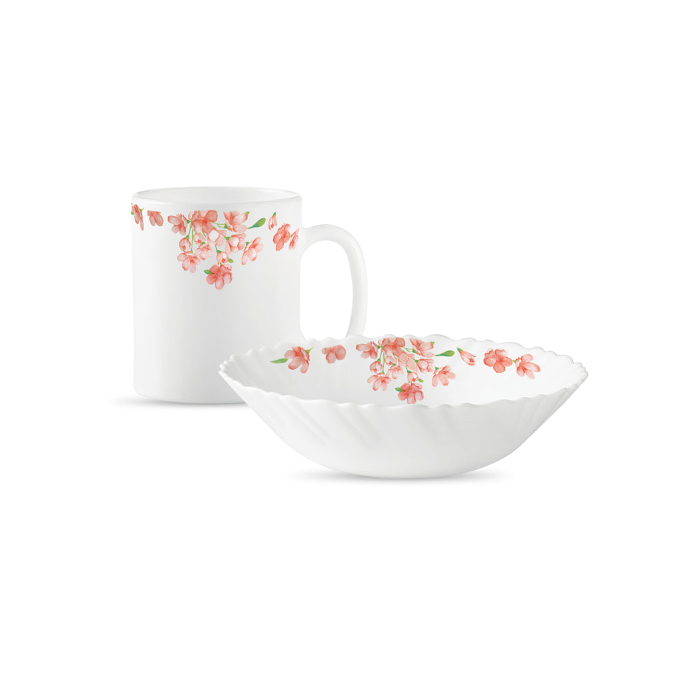 La Opala Aster Pink Breakfast Mug & Bowl Set (White) - 2 Piece - 1 Unit
