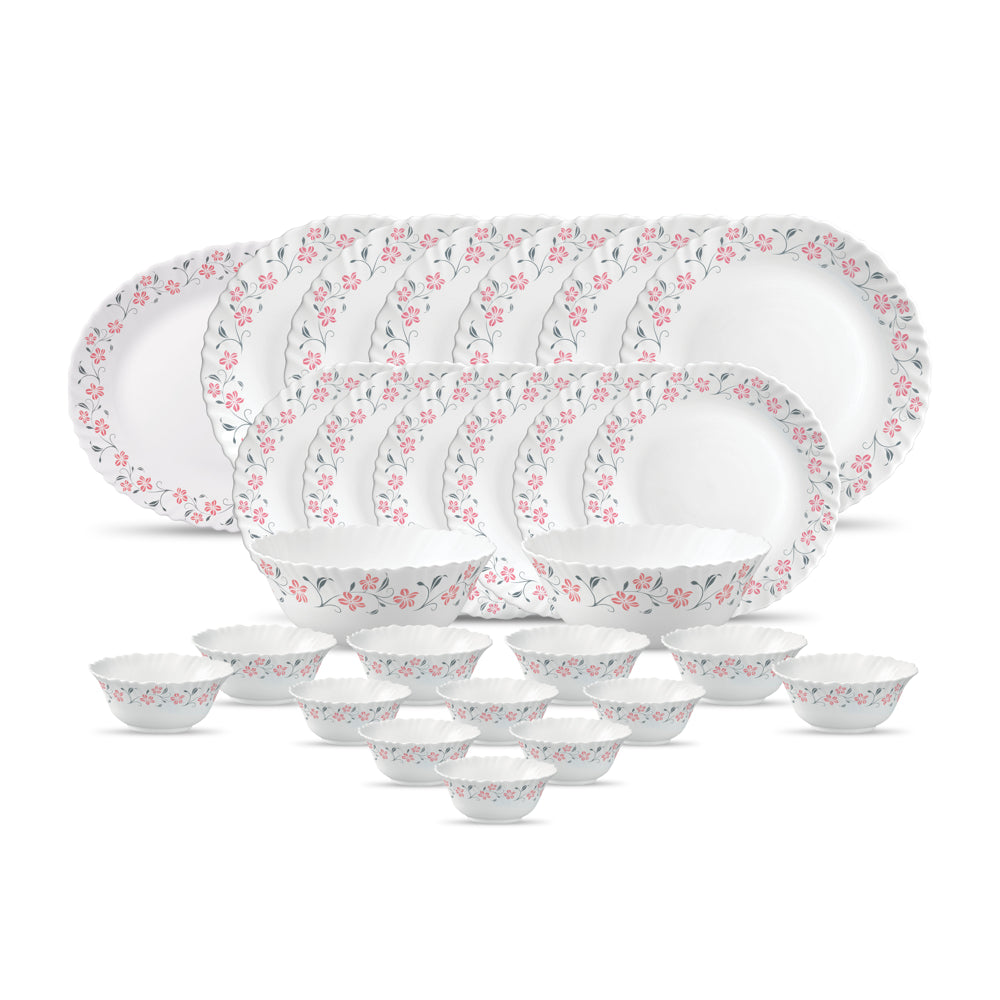 La Opala Classique Grace Red Dinner Set (White) - 27 Piece - 1 Unit