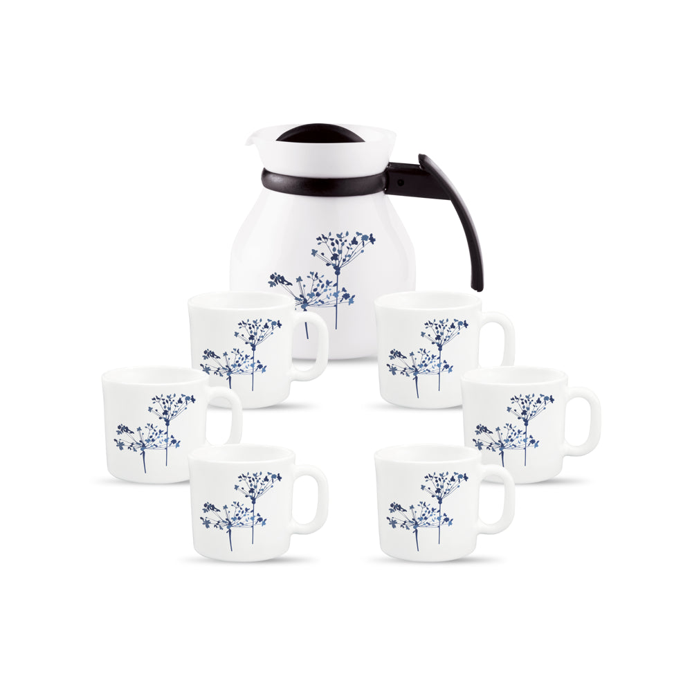 La Opala Novo Aqua Spray Coffee Mugs & Kettle (White) - 7 Piece - 1 Unit