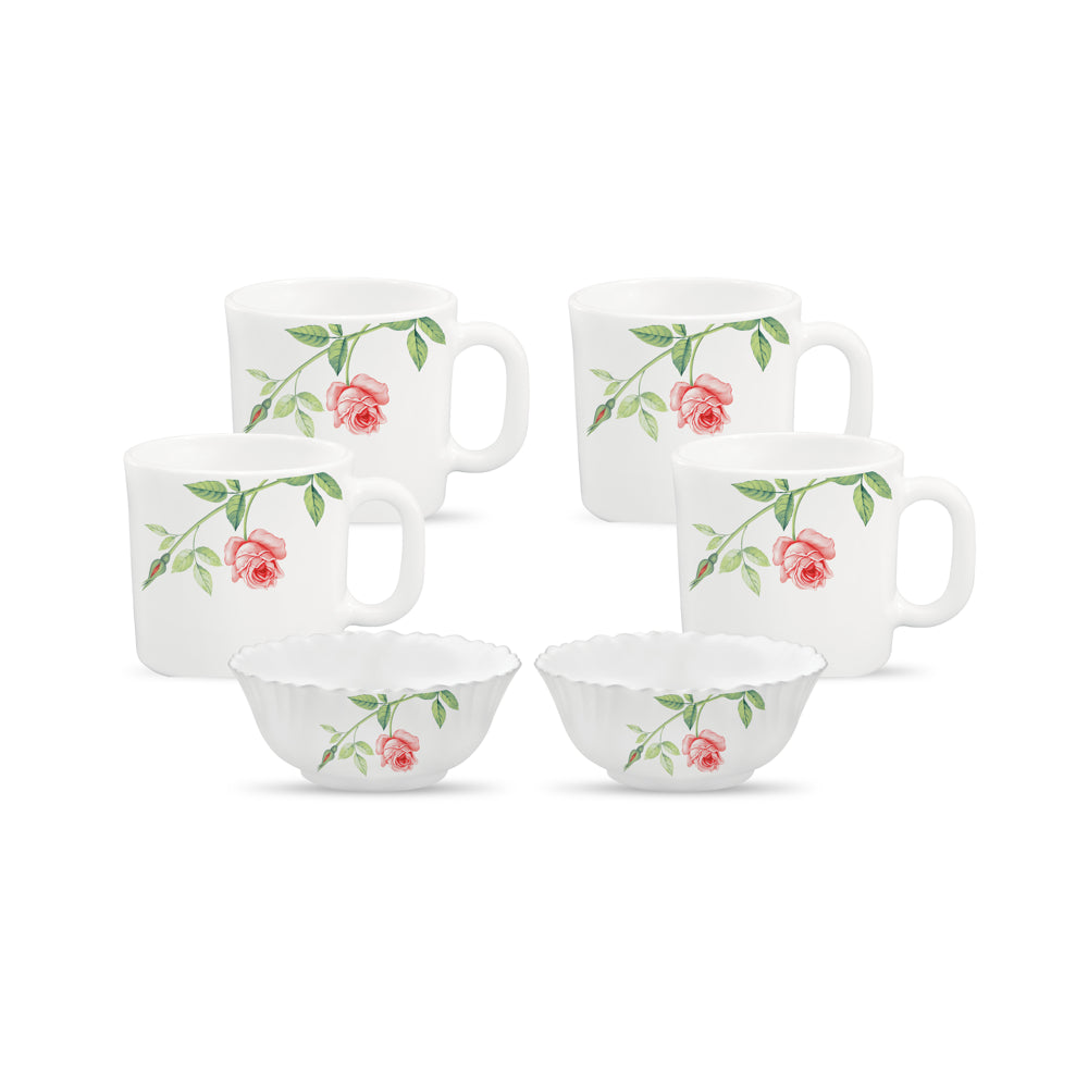 La Opala Novo Rose Garden Coffee Mugs & Bowl Set - 6 Piece - 1 Unit
