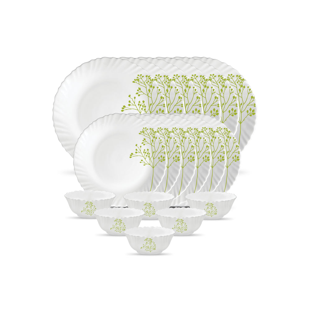 La Opala W & L Blissful Green Dinner Set (White) - 18 Pieces - 1 U