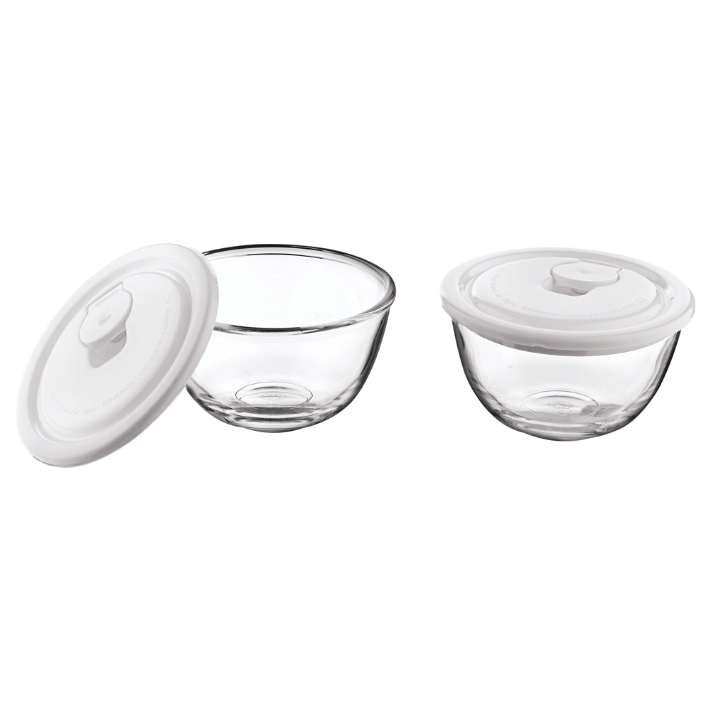 Lucky Glass Glasso Mixing Bowl (Container) With Lid - 405 ml (2 Pieces) - 1 U