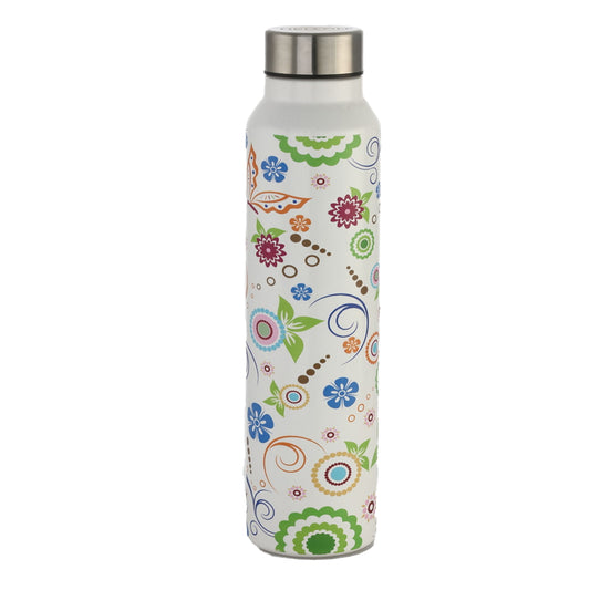 Nelcon Stainless Steel UV Printed & 3D Leaf & Flowers Water Bottle - 1 L