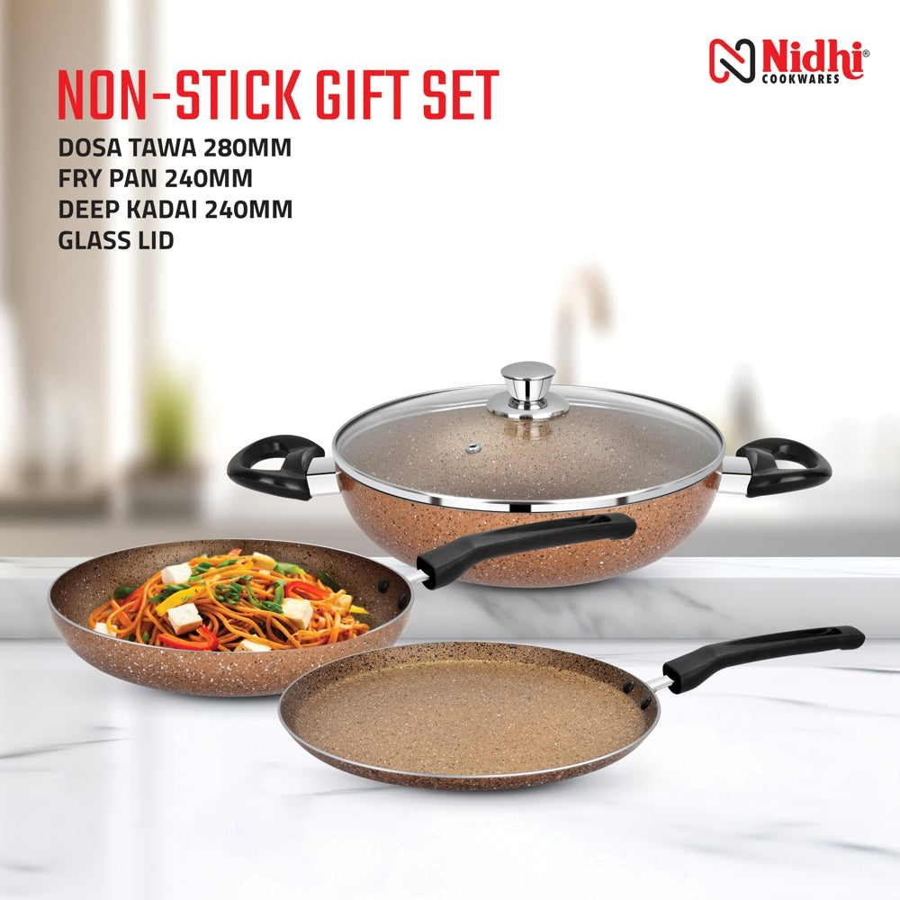 Nidhi Omega Non Stick Set (Golden) - Set Of 4 - 1 U
