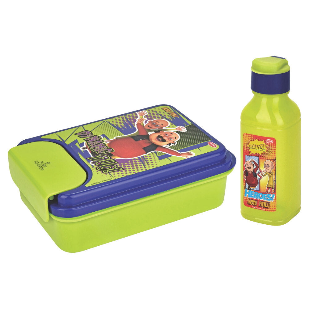 Pratap Motu Patlu Lunch Box Gift Set (Green & Dark Blue) - Set Of 2 - 1 U