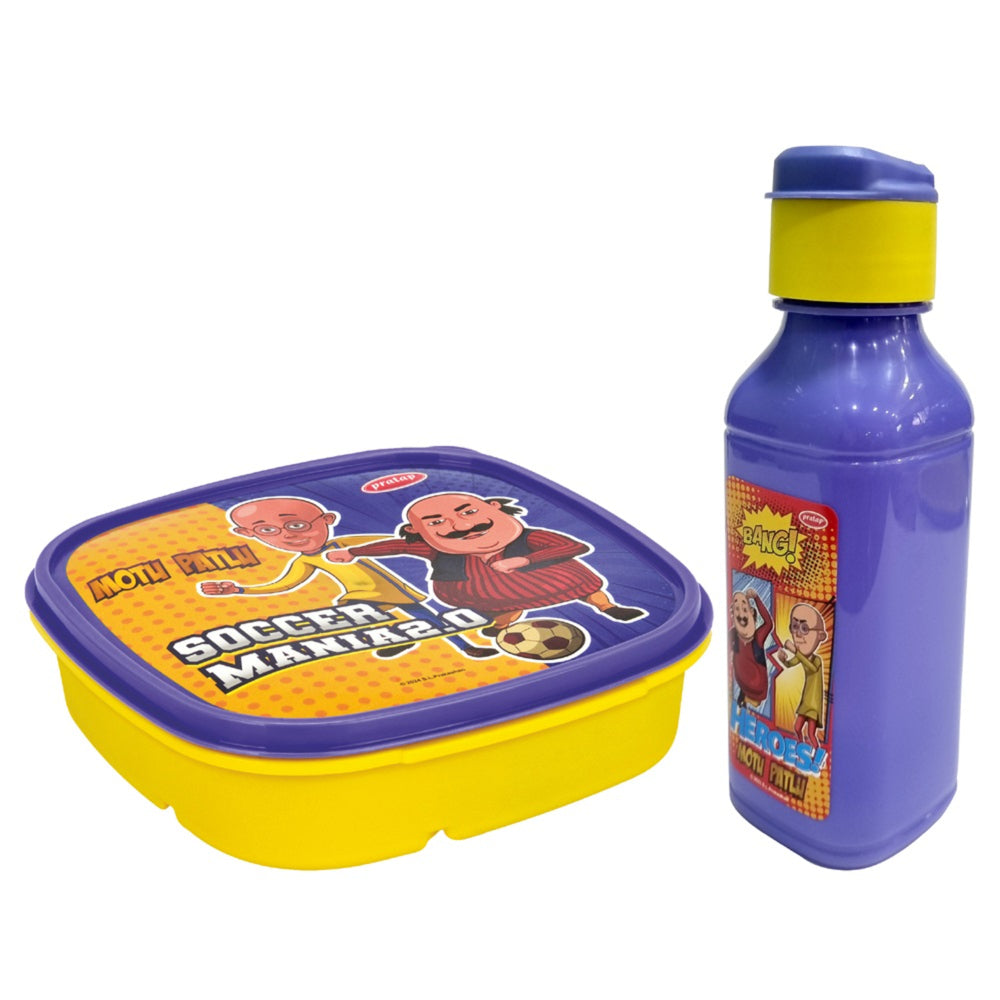 Pratap Motu Patlu Lunch Box Gift Set (Yellow & Purple) - Set Of 2 - 1 U