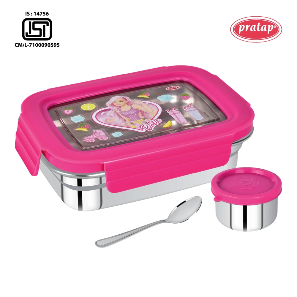 Pratap Stainless Steel Barbie Lunch Box (Pink) 500 ml - 1 Unit