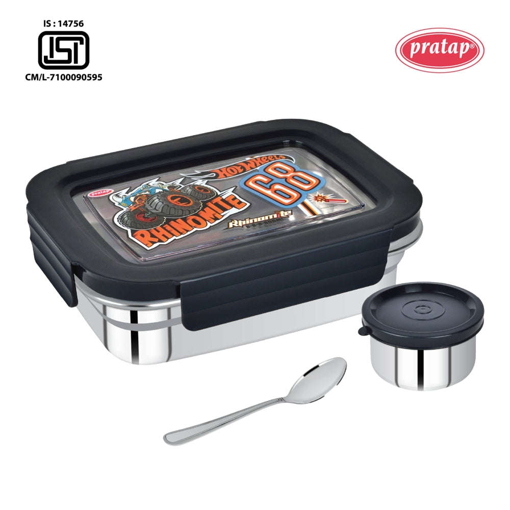 Pratap Stainless Steel Hot Wheels Lunch Box (Grey) 500 ml - 1 Unit