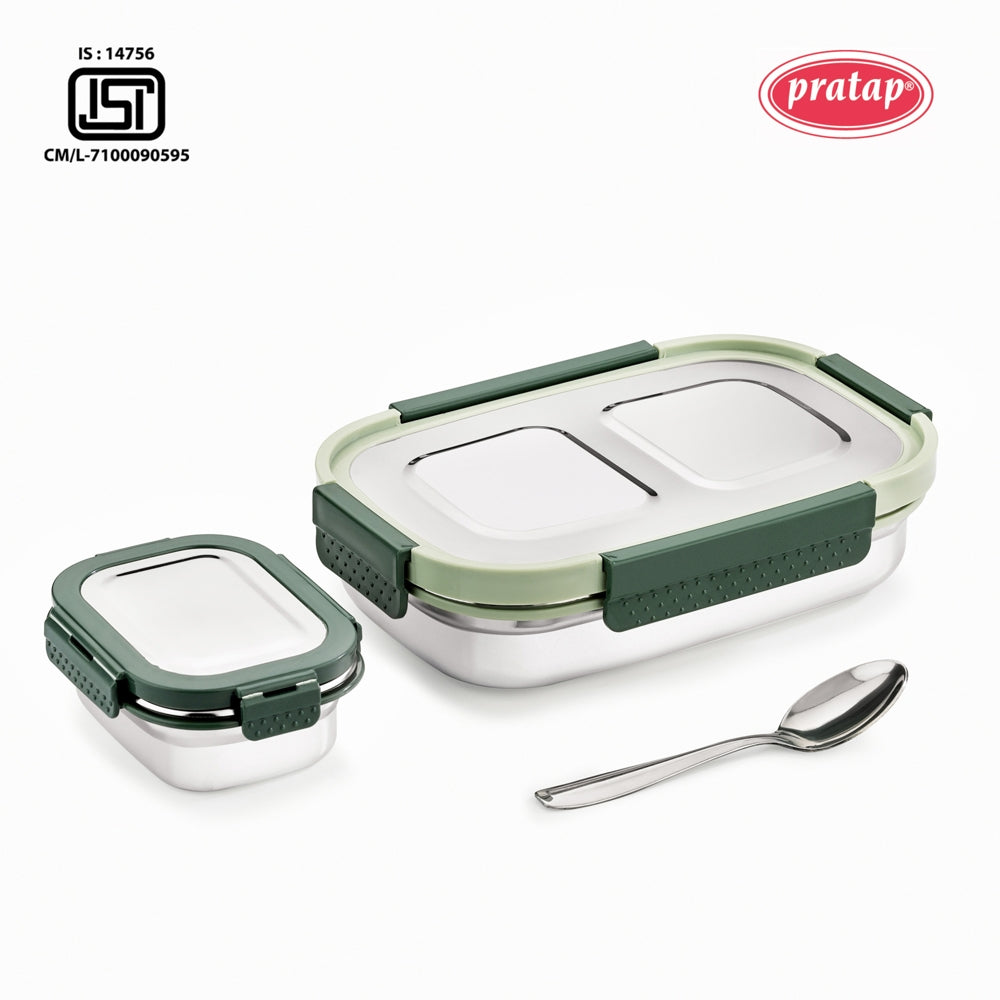 Pratap Stainless Steel Lunch Box (780 ml) Green - 1 Unit