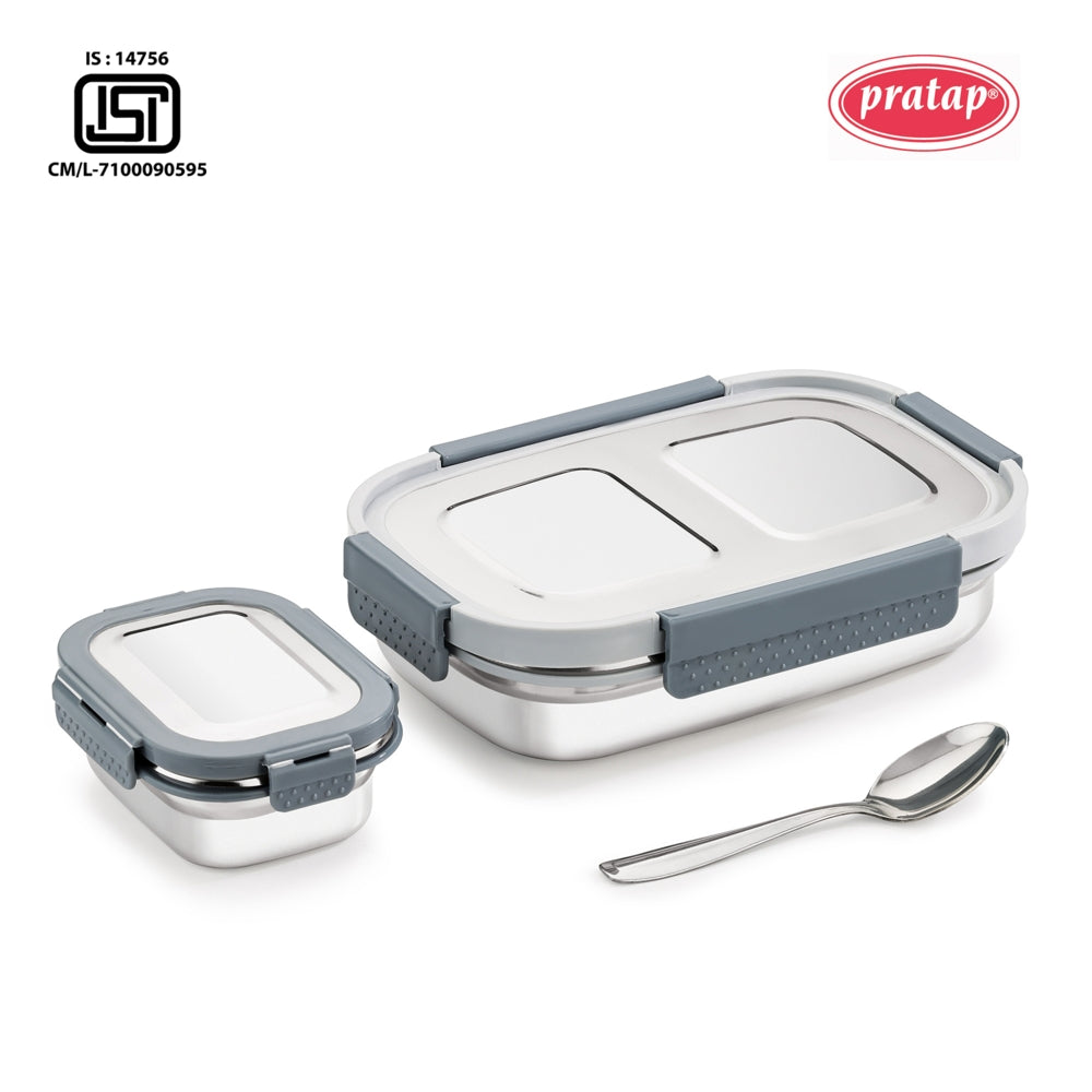 Pratap Stainless Steel Lunch Box (780 ml) Grey - 1 Unit