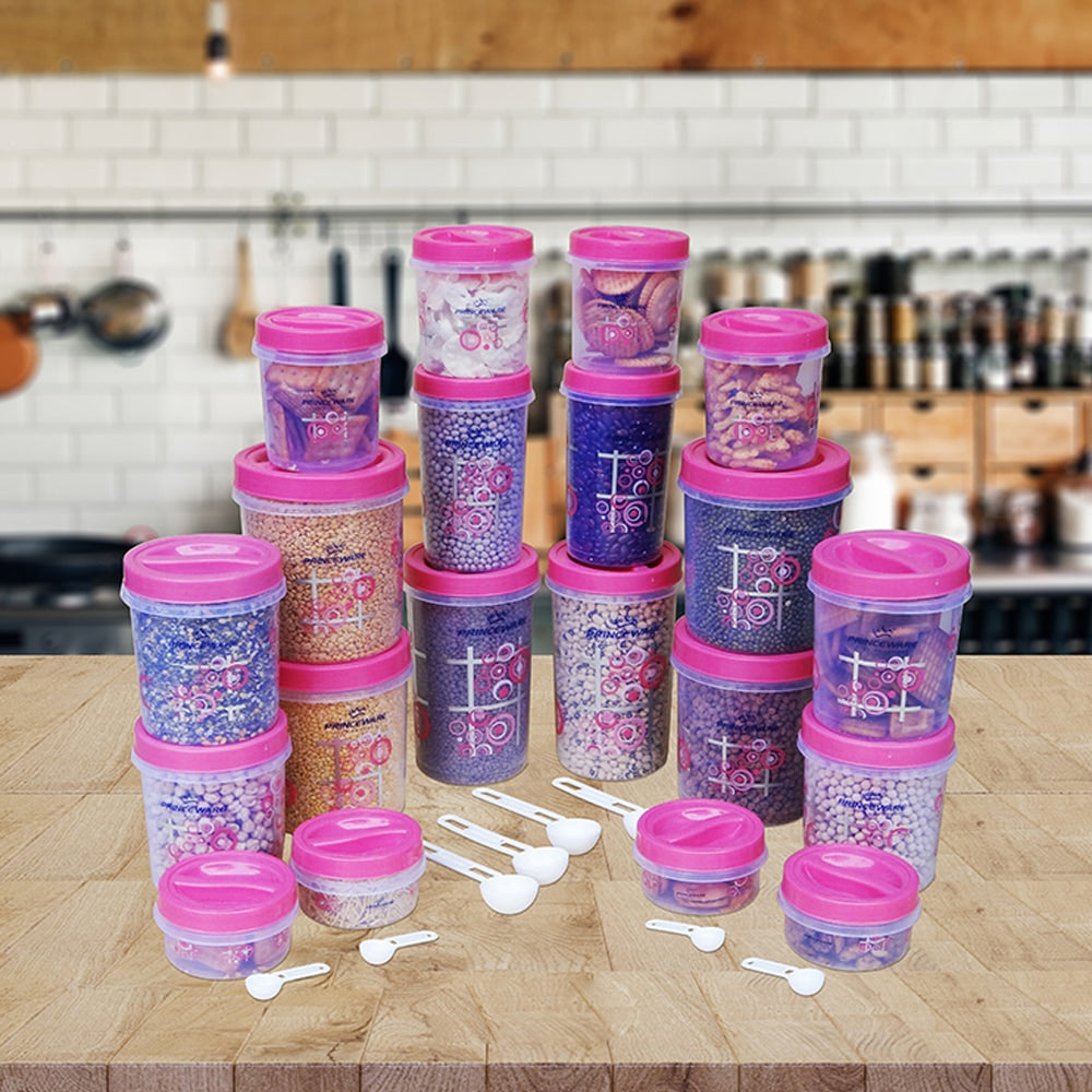 Princeware Twister Plastic Package Container Set (Pink) - 20 Pieces - 20 U