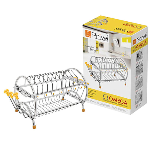 Priya Stainless Steel Omega 2 Shelf Plate & Cutlery Stand - 1 U