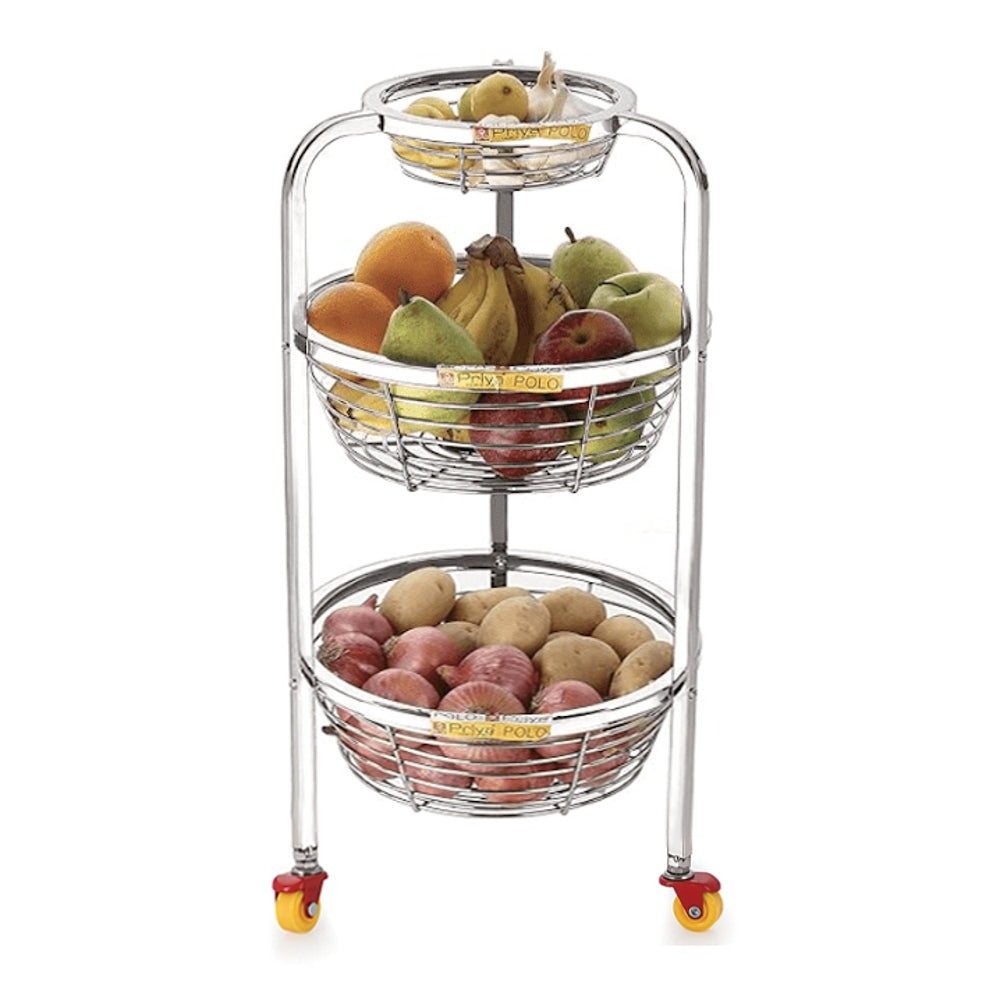Priya Stainless Steel Round Kitchen 2 Step Basket Trolley - 1 U