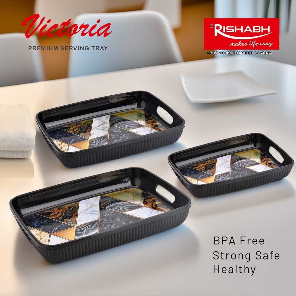 Rishabh Victoria Premium Serving Tray Set (Black) - Set Of 3 - 3 U