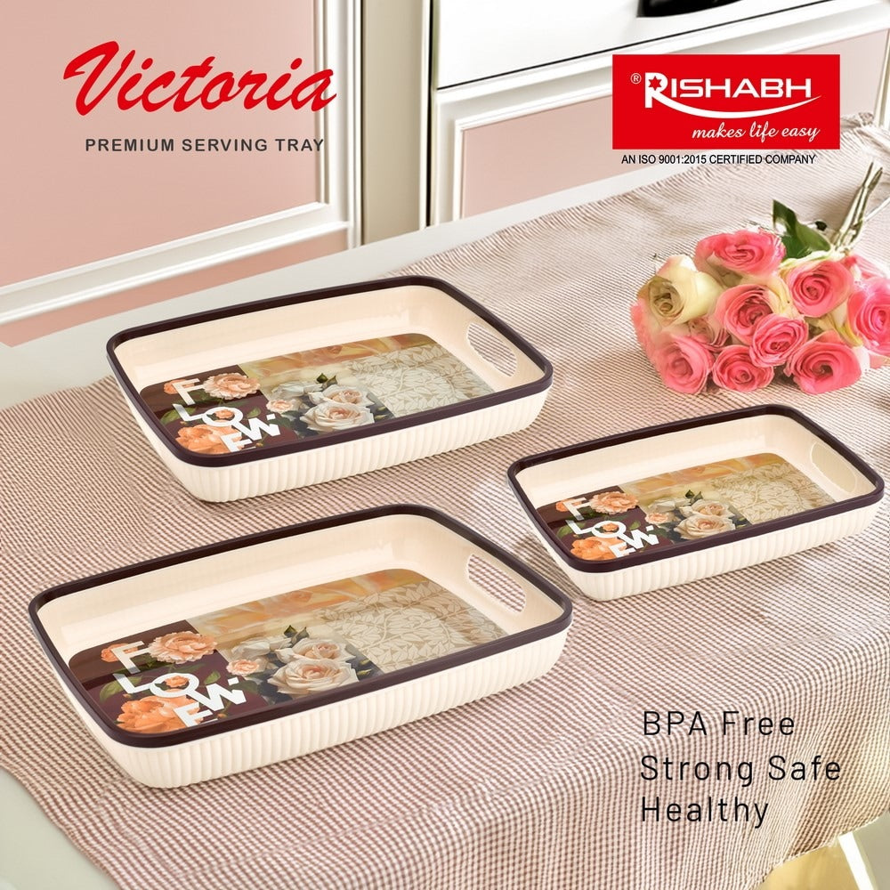 Rishabh Victoria Premium Serving Tray Set (White & Brown) - Set Of 3 - 3 U