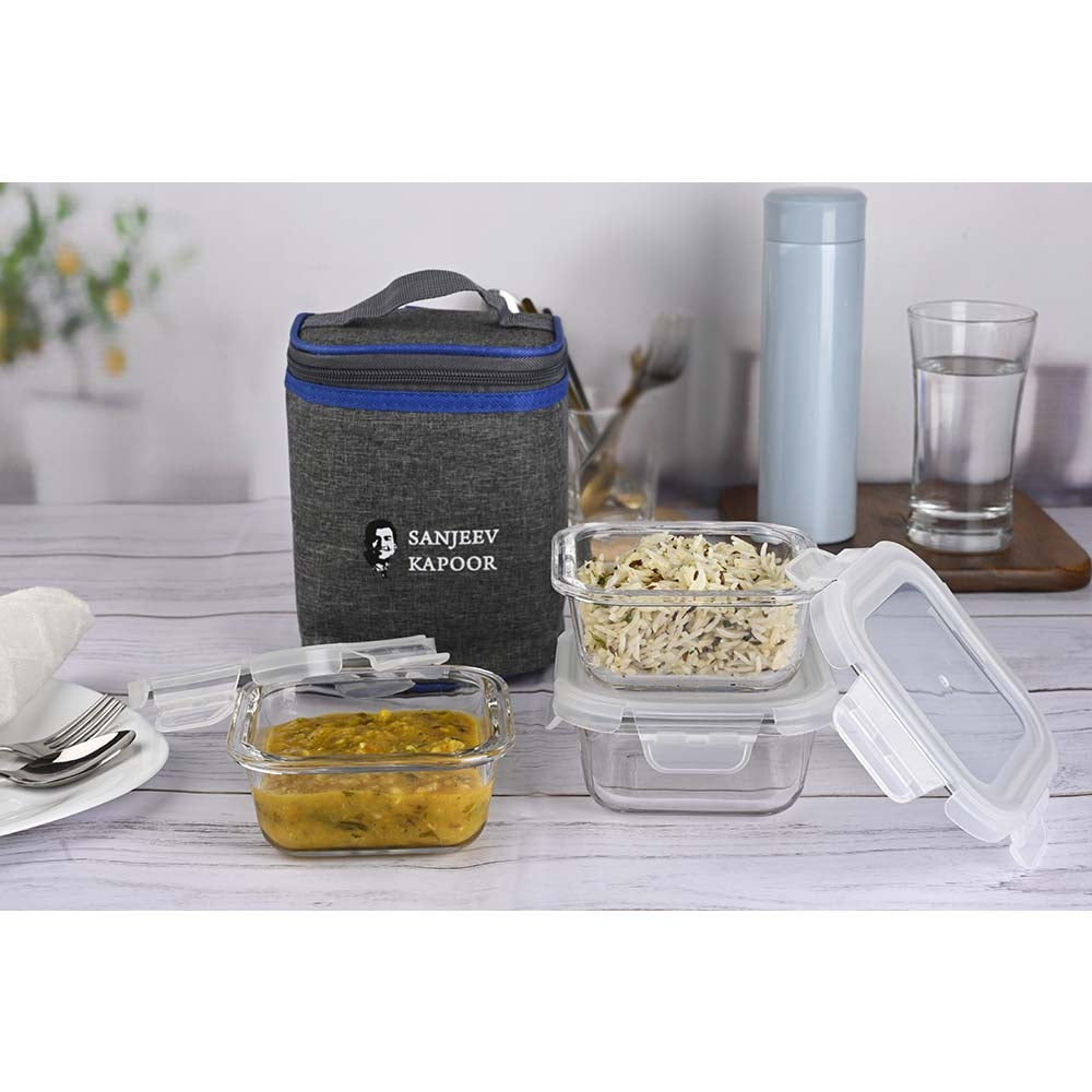 Sanjeev Kapoor Boston Square Glass Lunch Box - 3 U