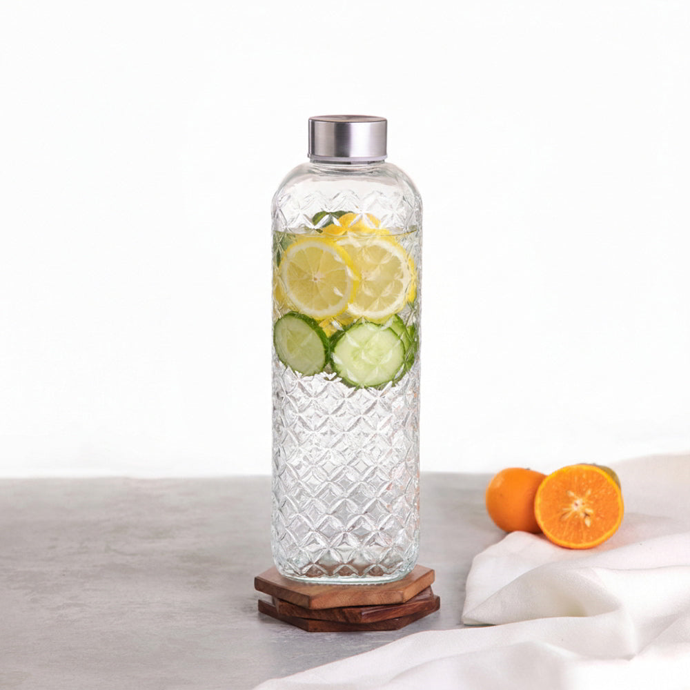 Sanjeev Kapoor Bruno Glass Water Bottle With Steel Lid - 1 L - 1 Unit