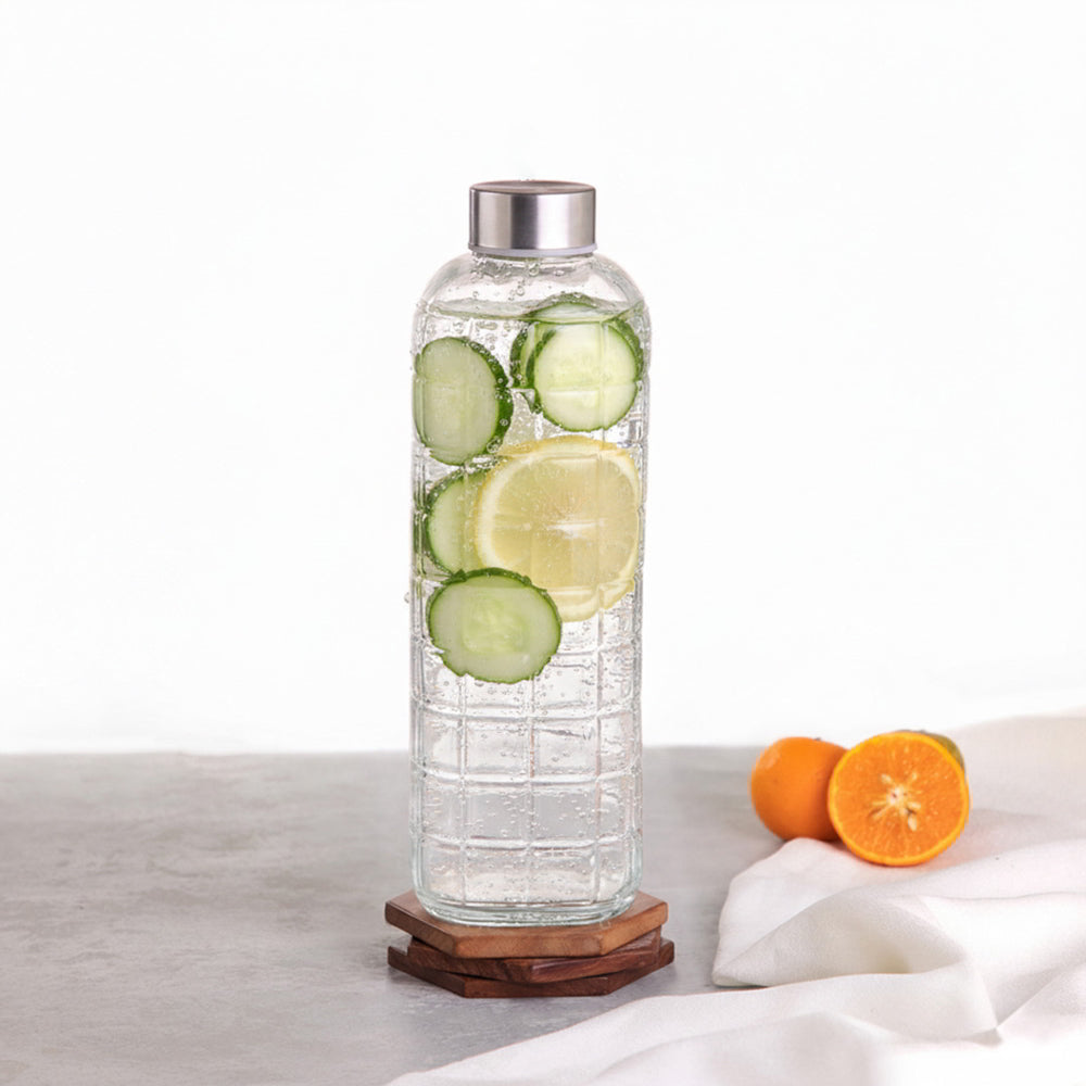 Sanjeev Kapoor Colombia Glass Water Bottle With Steel Lid - 1 L - 1 Unit