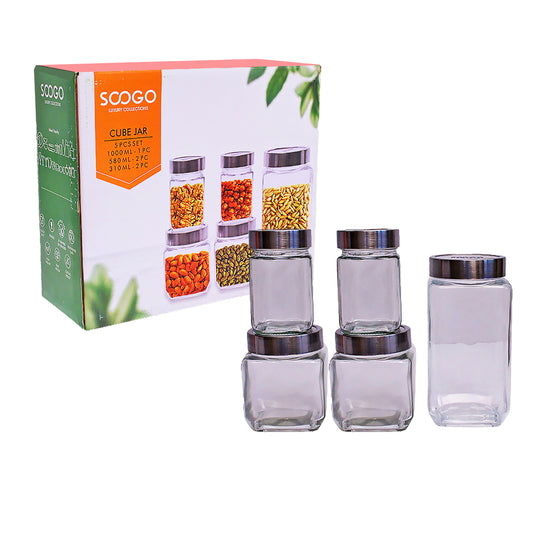 Sanjeev Kapoor Cube Jar Set with Steel Lid - 5 Pieces - 5 U