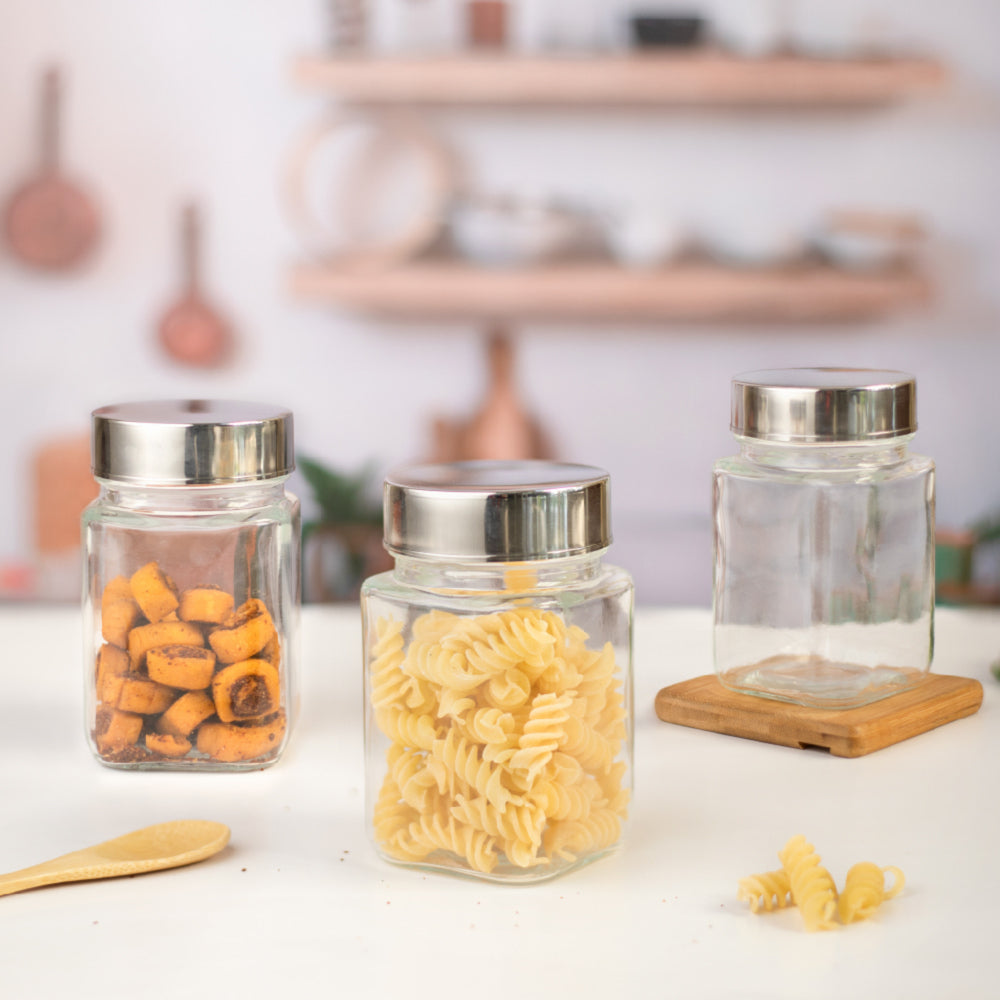 Sanjeev Kapoor Cube Square Storage Jars (300 ml) - Set Of 3 - 1 Unit