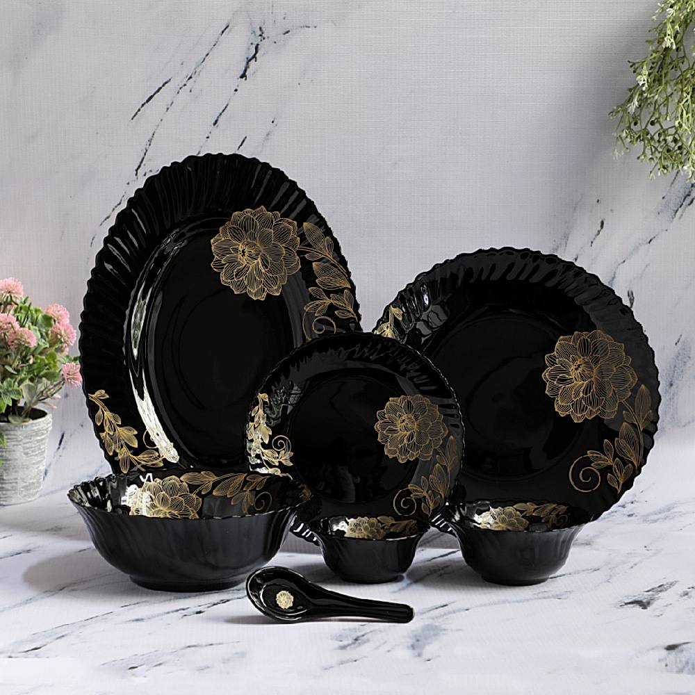 Sanjeev Kapoor Feston Dinner Set (Black & Gold) - 33 Pieces - 1 Unit