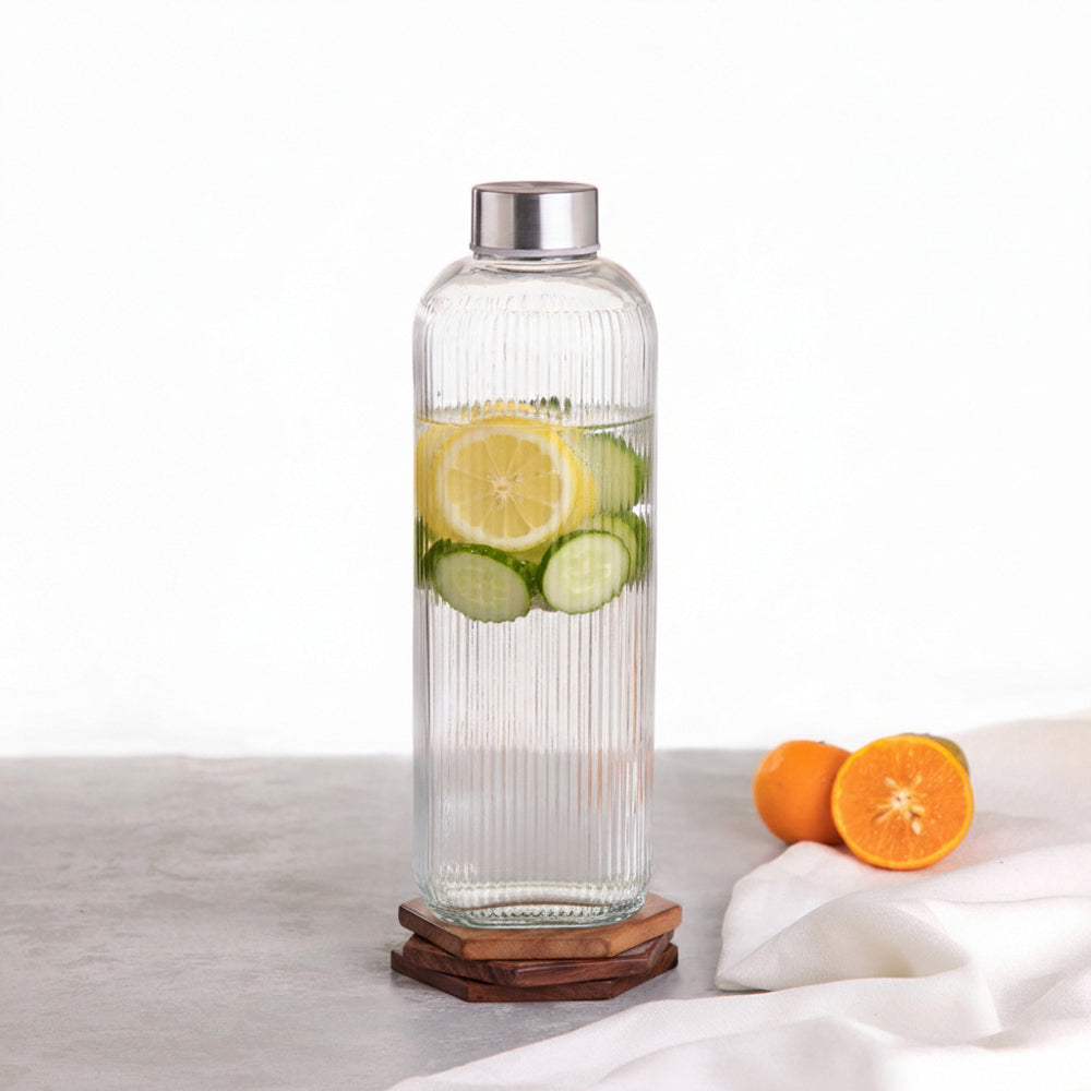Sanjeev Kapoor Santiago Glass Water Bottle With Steel Lid - 1 L - 1 Unit