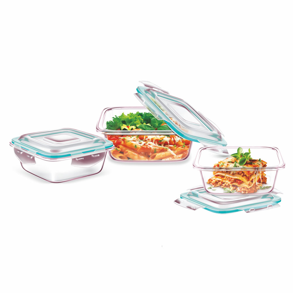 Signoraware Aptitude Lock & Store Square Glass Container Set - 3 Pieces - 1 U