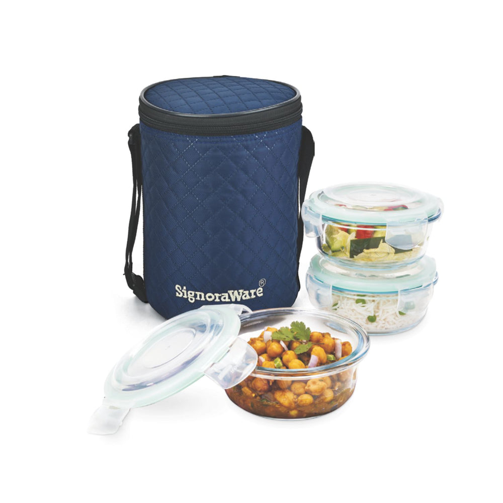 Signoraware Executive Borosilicate Glass 3 Lunch Box With Bag - Set Of 3 - 3 U