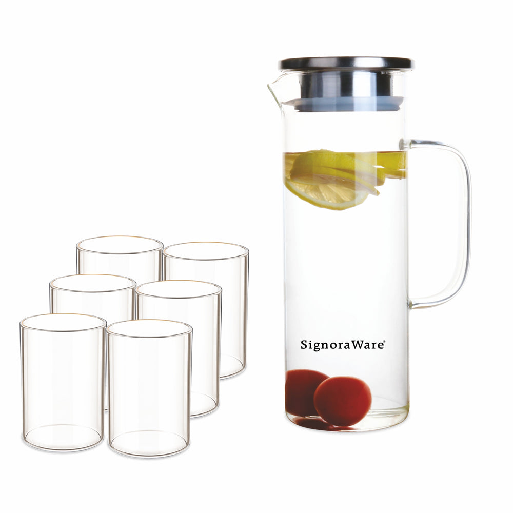 Signoraware Vogue Lemon Set (1 Jug With Steel Lid + 6 Pieces Glasses) - 1 U