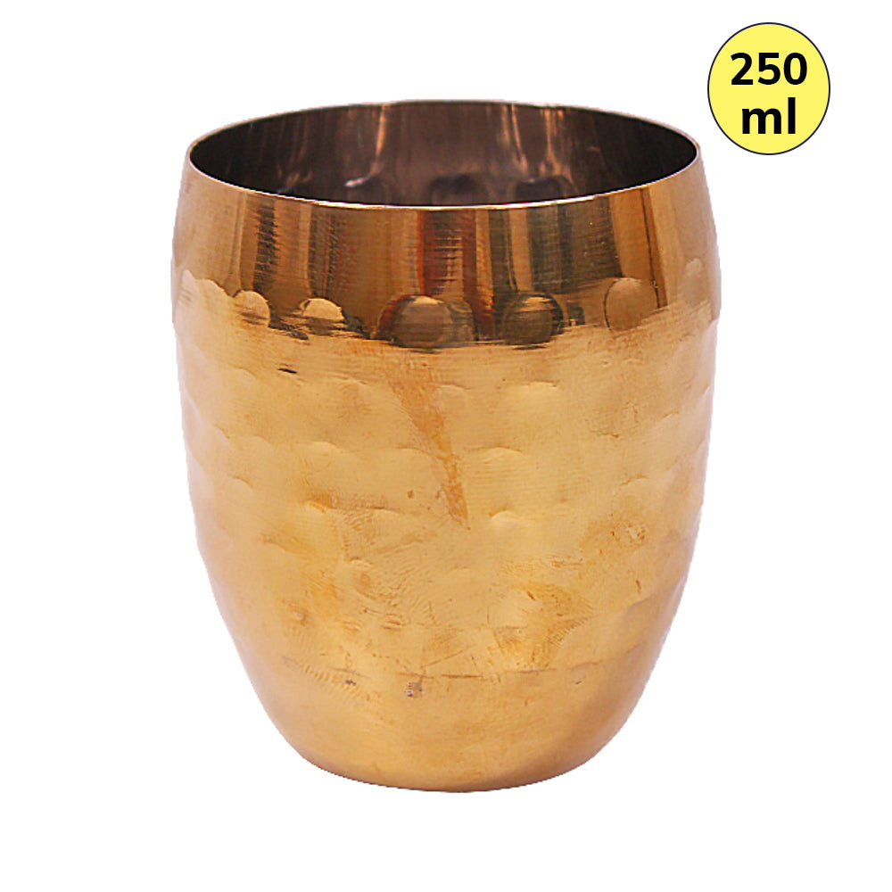 Stainless Steel Gold PVD Coating Hammered Matka Wati - 250 ml