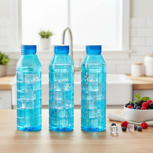 Steelo Checkin Plastic Water Bottle (1 Liter) Blue - Set Of 3 - 1 Unit