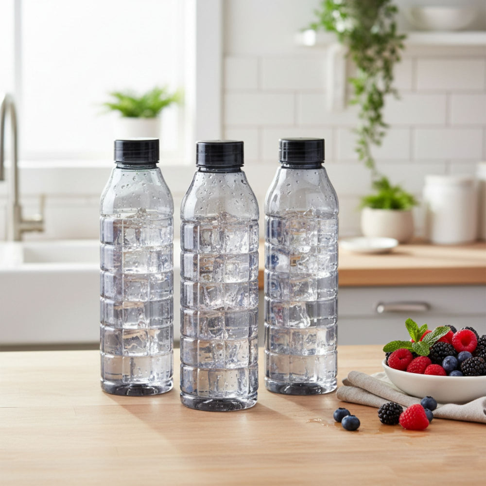 Steelo Checkin Plastic Water Bottle (1 Liter) Grey - Set Of 3 - 1 Unit