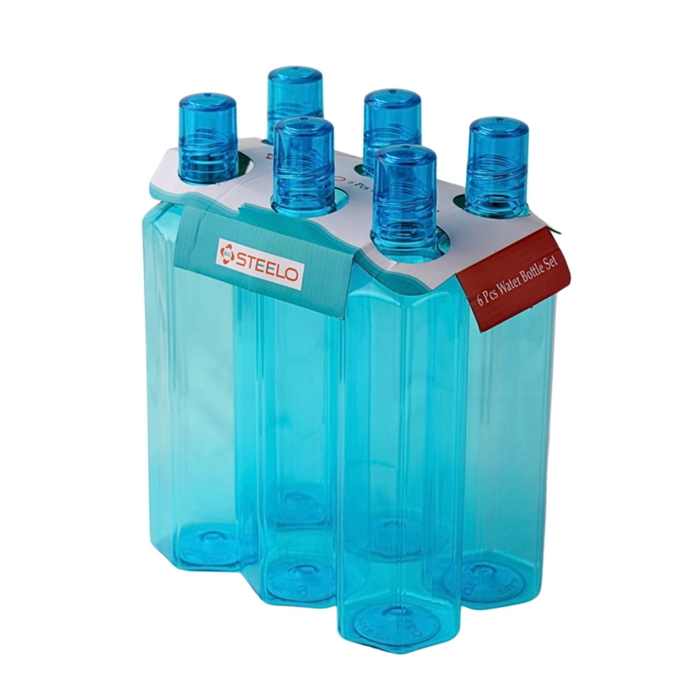 Steelo Shara Plastic Water Bottle (1 Liter) T.Blue - Set Of 6 - 1 Unit